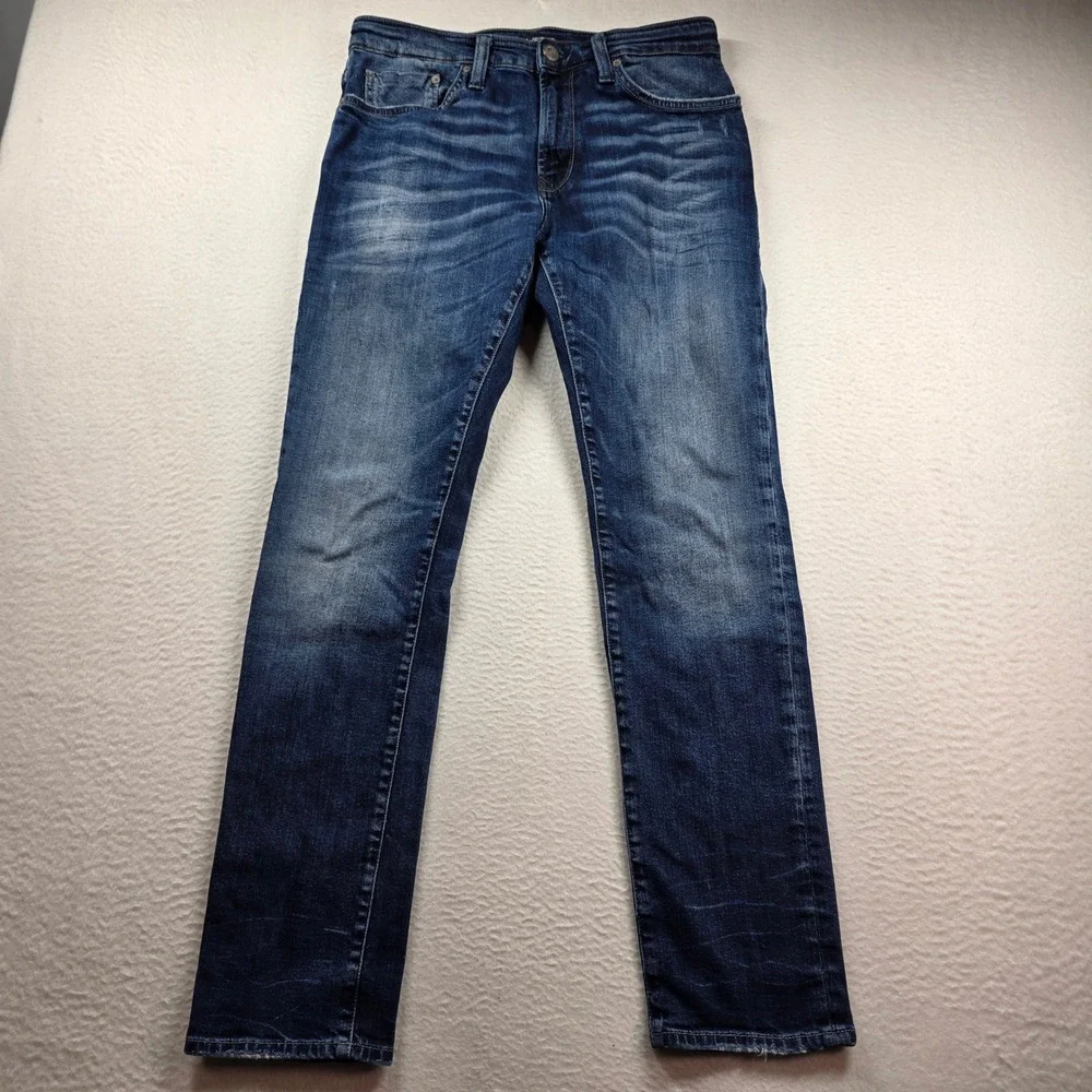 Mavi Jeans Denim Men 32x32 Blue Slim Straight Medium Wash Whiskered Stretch